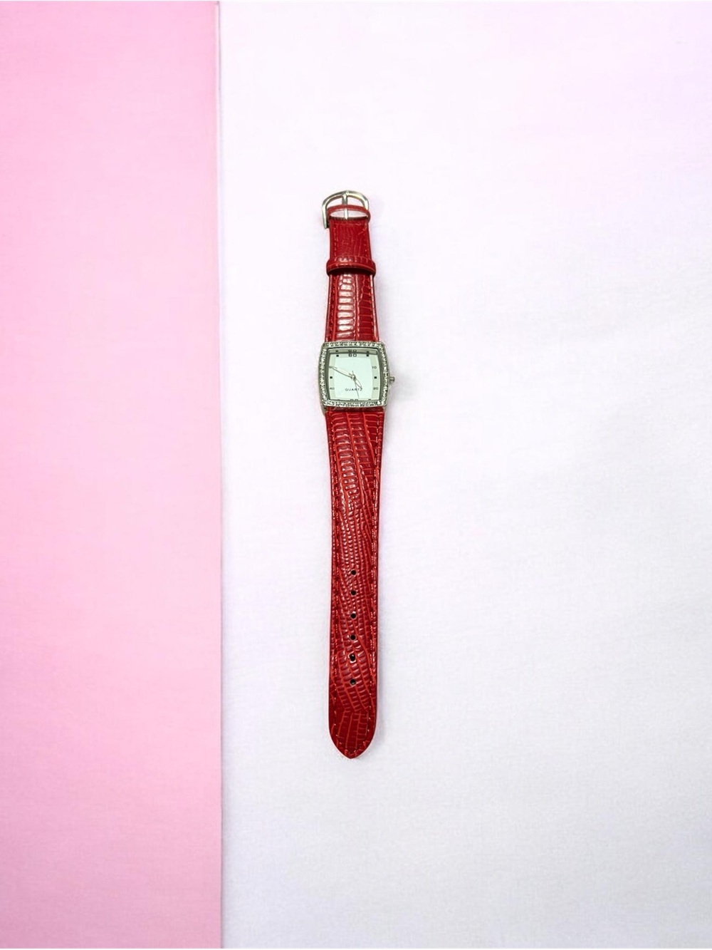 Elegant Red Leather Strap Watch for Women